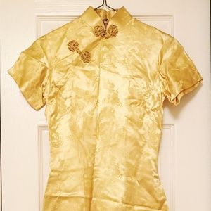 Gold Satin Cheongsam Mandarin Dress